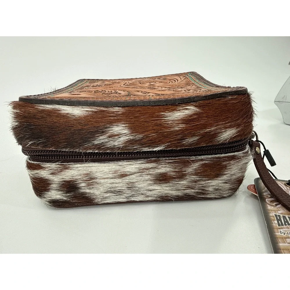 American Darling Jewelry Case Womens Brown Cowhide Hand Carved Leather Floral
